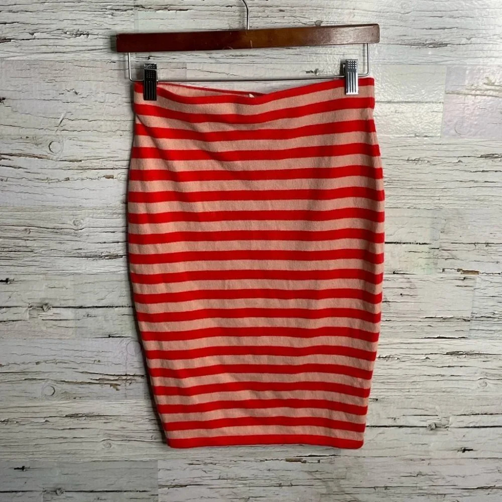 Skaist Taylor Striped Skirt Knit pencil cream orange pink size small